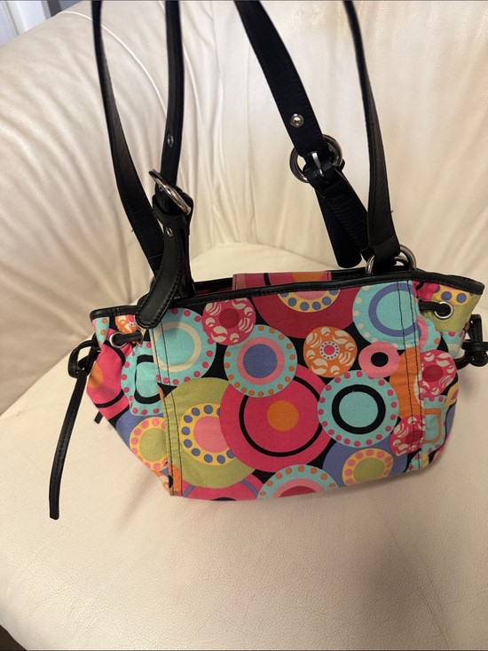 Talbots Handbags - Talbots Multicolor Circle-Print Shoulder Bag with Black Trim